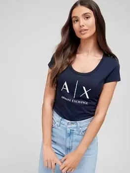 Image of Armani Exchange 8NYT70-YJ16Z womens T shirt in Blue. Sizes available:S,XS
