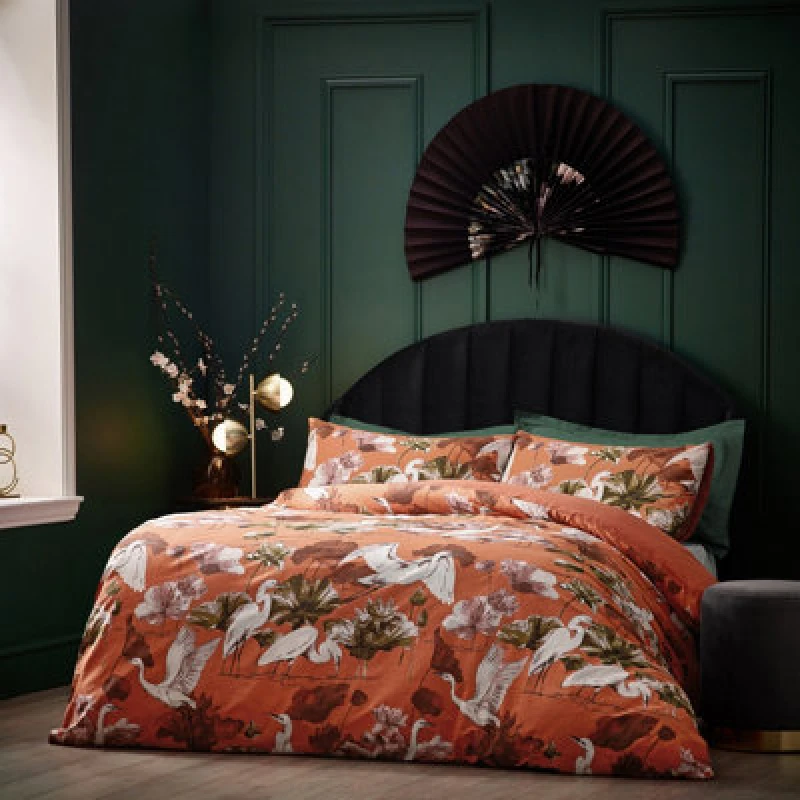 Image of Wylder Tropics Kushiro Exotic Cotton Sateen Duvet Cover Set, Super King, Orange