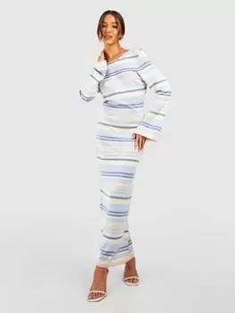 Image of Boohoo Scoop Back Floaty Stripe Knitted Maxi Dress - Pink, Size 10, Women