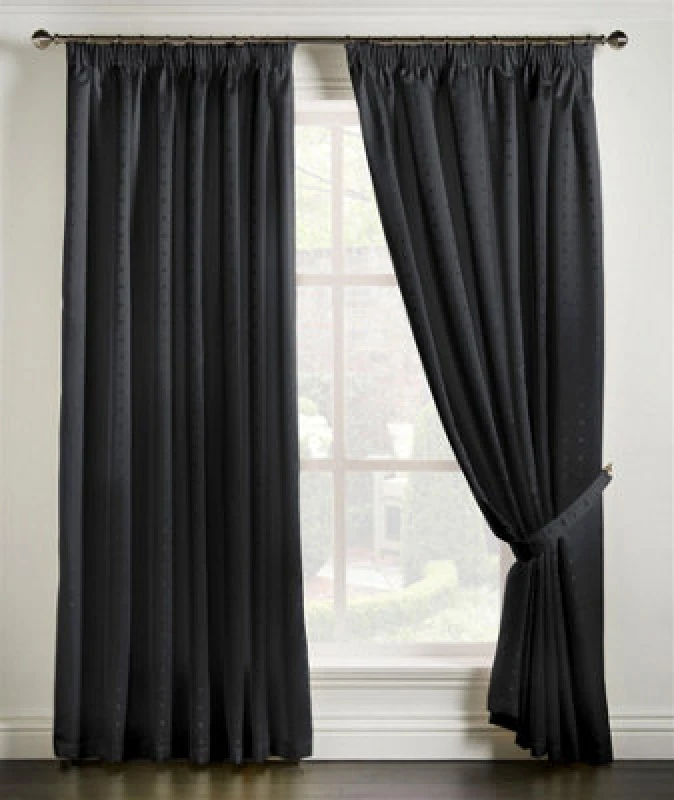 Image of Luxury Living Adi Lined Pencil Pleat Curtains Black