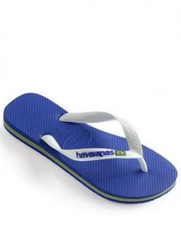 Image of Havaianas Brasil Logo Flip Flops - Marine Blue, Marine Blue, Size 13 Younger