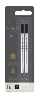 Image of Parker Quink Roller Ball refill Medium Black Blister PK2