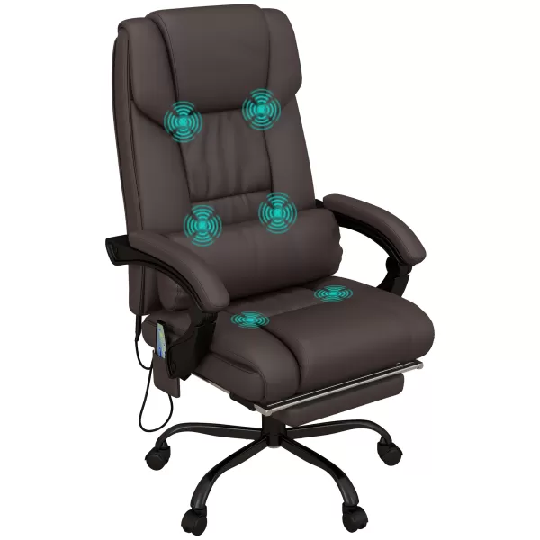 Image of Vinsetto 6-Point PU Leather Massage Office Chair, Reclining Chair Height Adjustable Computer Chair with Footrest, Swivel Wheels, Remote