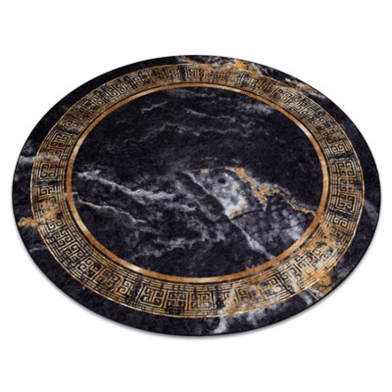 Image of RugsX Miro 51199.806 Circle Washing Carpet Marble, Greek Anti Slip - Black / Circle 80 Cm