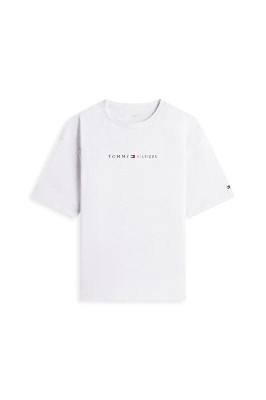 Image of Tommy Hilfiger Mens SS Logo Tee Ice Grey Heather Size: XL Grey Male XL