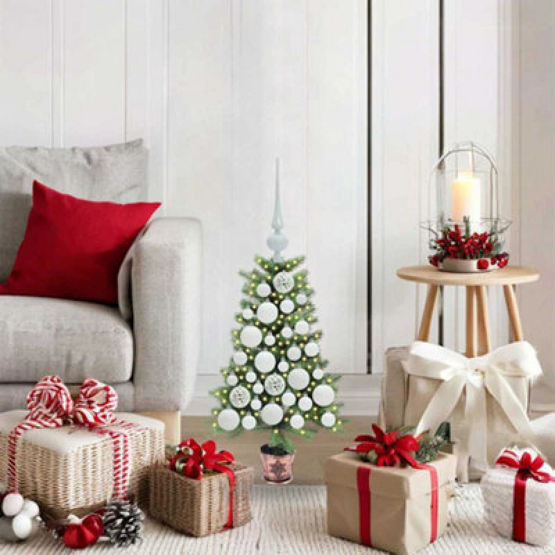 Image of vidaXL Christmas Tree with 150 LEDs, White Balls with Stand Green 65cm PE, Green 3396294