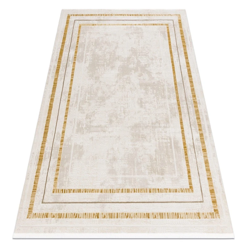 Image of RugsX Modern Carpet Duke 51523 Cream / Gold - Frame, Structured, Very Soft, 80X150 Cm