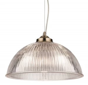 Image of 1 Light Ceiling Pendant Antique Brass with Clear Ribbed Glass, E27