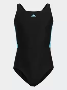 Image of Boys, adidas Colorblock 3-stripes Swimsuit, Black, Size 9-10 Years