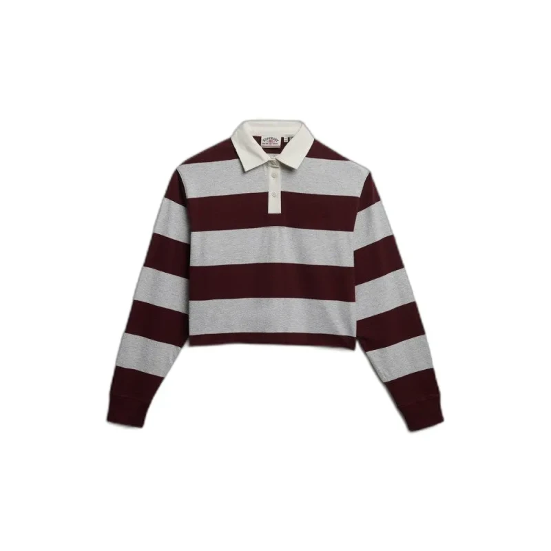 Image of Superdry Womens long-sleeved polo shirt Superdry Athletic Essentials Stripe Gris Female M