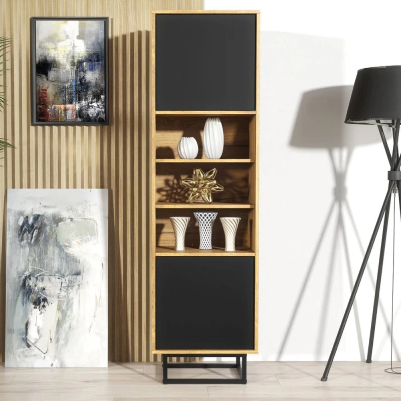 Image of Creative Furniture Harmony Loft Display Cabinet 175cm - Dark Oak & Black Multicolor Unisex