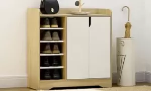 Image of HomCom Shoe Cabinet with Four-Tier Double Door and Open Shelves