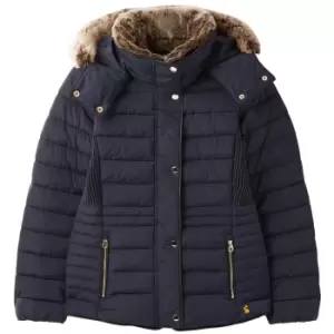 Image of Joules Womens Gosway Fur Trim Padded Coat Marine Navy 16