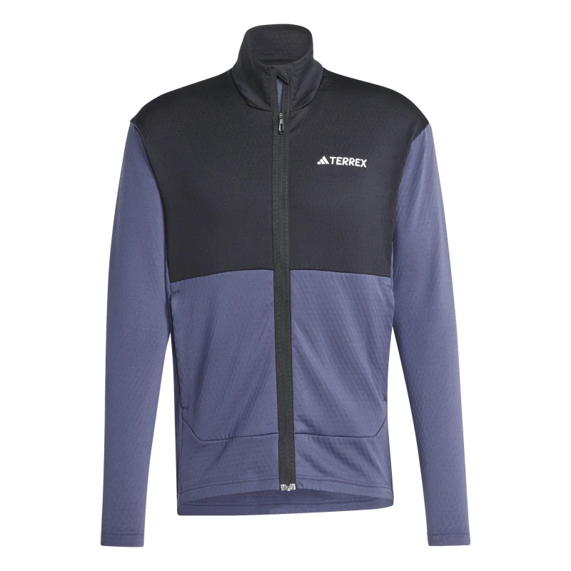 Image of adidas Mens Terrex Fleece Long Sleeve Slim Fit Performance Running Jacket Navy/Black male S