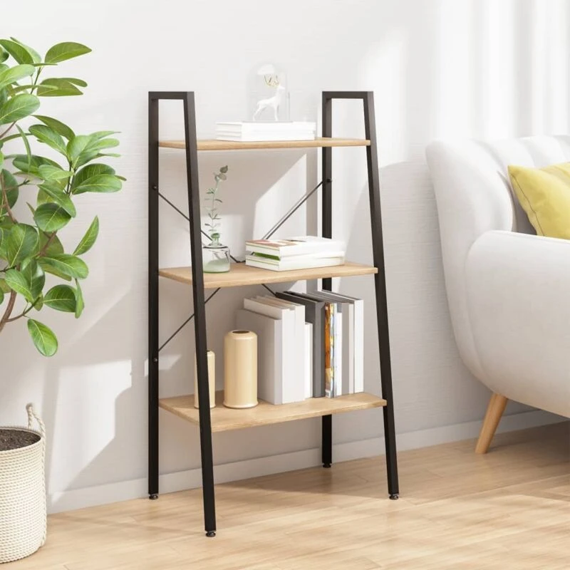 Image of Vidaxl 3-tier Standing Shelf Light Brown And Black 56X35X108 Cm, Brown 336361
