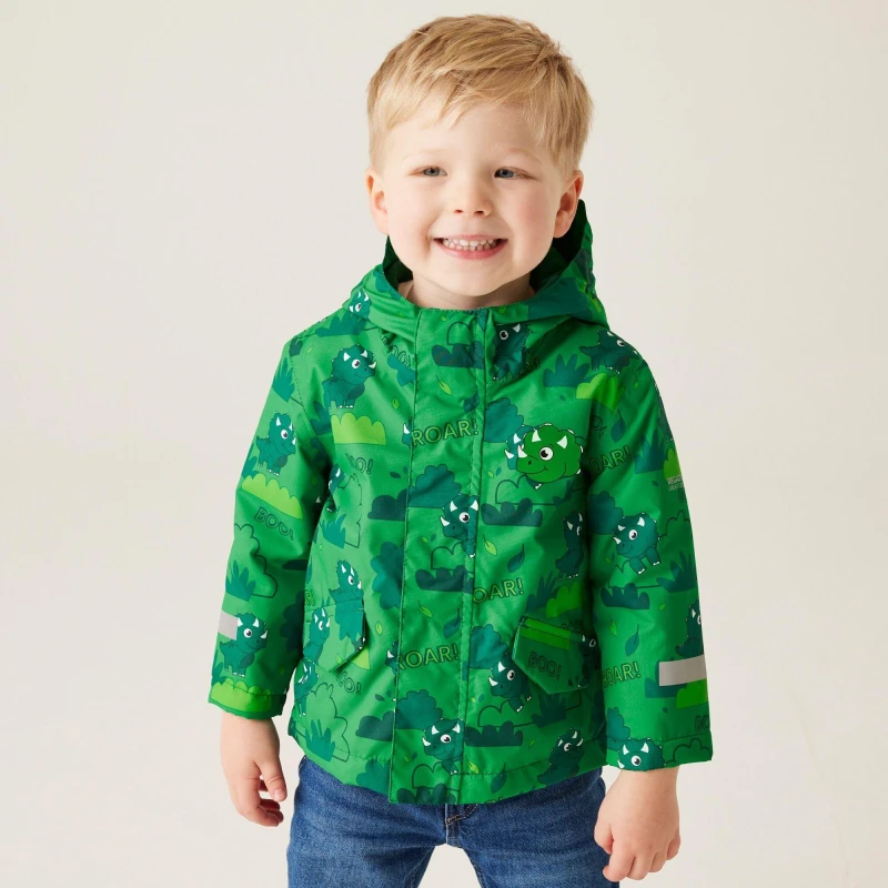 Image of Regatta Boys Animal Rainy Day Waterproof Jacket 60-72 Months (110-116cm) Stompy the Dinosaur Jelly Bean RKP276B-AFP-60