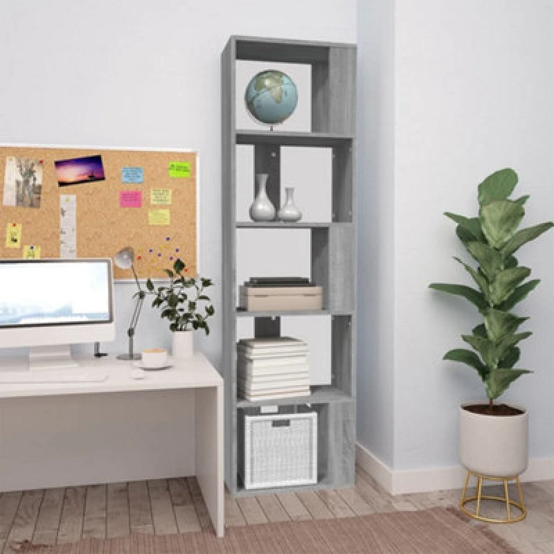 Image of Vidaxl Book Cabinet Grey Sonoma 45X24X160 Cm Engineered Wood Book Cabinets