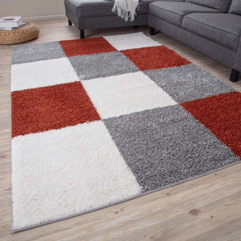 Image of THE RUGS Fluffy & Soft Shaggy Rugs Living Room Rug - Elegant Geometric Design Carpets For Bedrooms & Kitchen 381 Size: 180cm x 270cm Terracotta