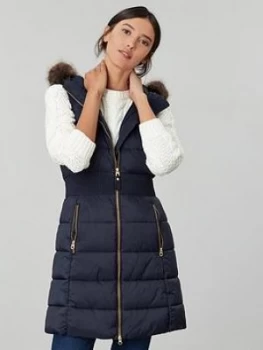 Image of Joules Avebury Longline Padded Gilet - Marine Navy, Size 8, Women