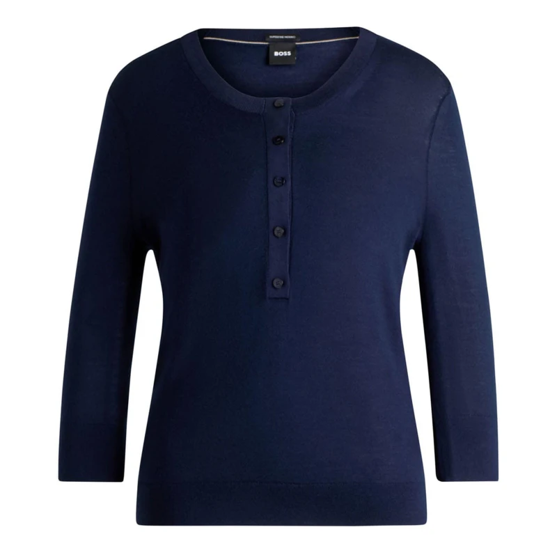 Image of Boss Fiblure Henley-Neck Sweater Dark Blue female S