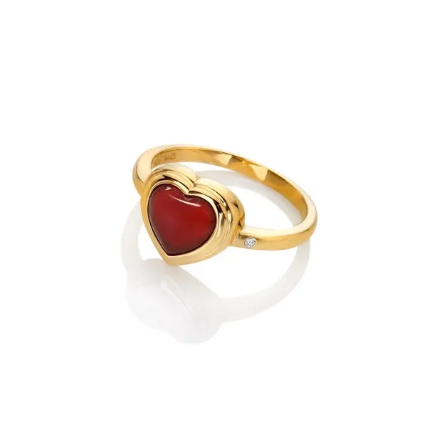 Image of Hot Diamonds Hdxgem Heart Ring - Red Agate Gold VZB09 Female L,M,S,XL,XS