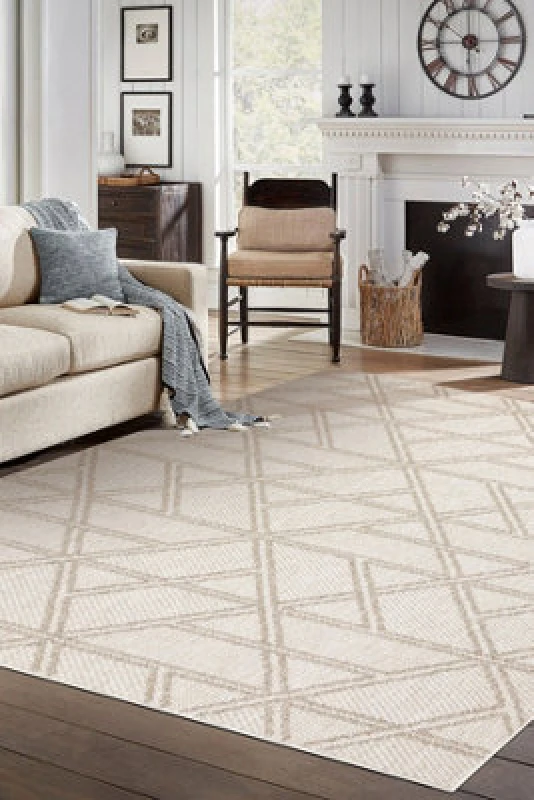 Image of RugsX Carpet Jersey 19241 Beige - Rhombuses, Geometric Structural, Loop Boho 60X100 Cm