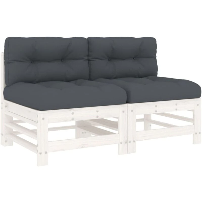 Image of VIDAXL Middle Sofas with Cushions 2 pcs White Solid Wood Pine Vidaxl 8720845802929
