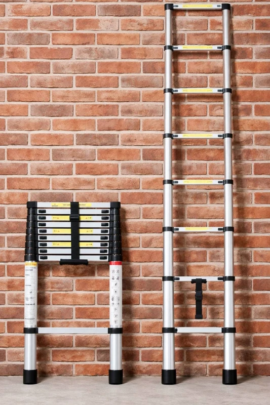 Image of Neo Extendable 4.6m Steel Foldable Telescopic Ladder in Black Size: 2.9m Black Unisex 2.9m