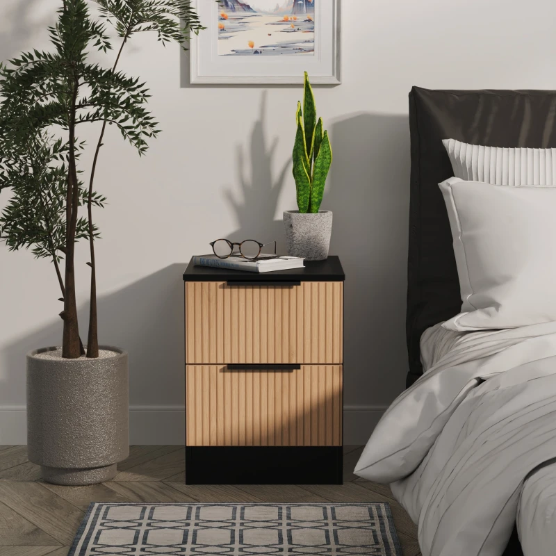 Image of Welcome Furniture Ready Assembled Java 2 Drawer Bedside Cabinet, Black JAV005SEBK