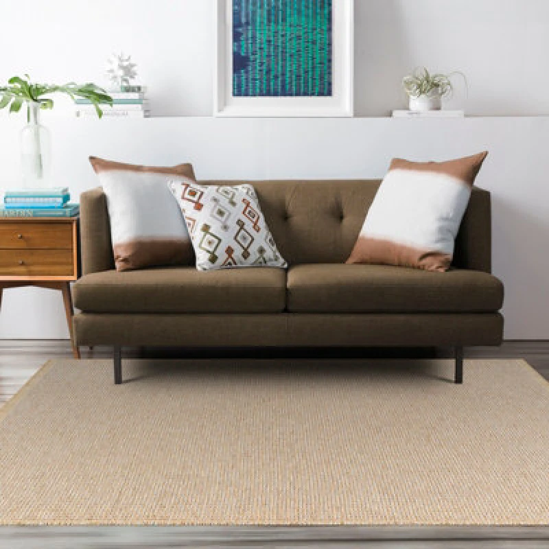 Image of Livabliss Becki Owens Kimi-Modern Brown Tan Grey Solid And Border Fringe Living Dining Bedroom Jute Rug 160 X 213cm Easy Care, Non Shedding
