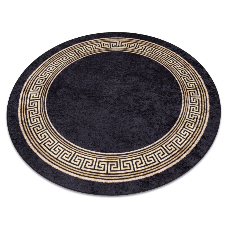 Image of RugsX Miro 51360.802 Circle Washing Carpet Greek Anti Slip - Black / Gold Circle 160 Cm