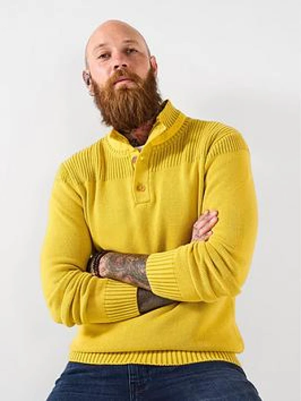 Image of Joe Browns Joe Browns Men Ribbed Hem Acid Wash Funnel Knit Top in Green Size: Small Green S Male 5059953311744