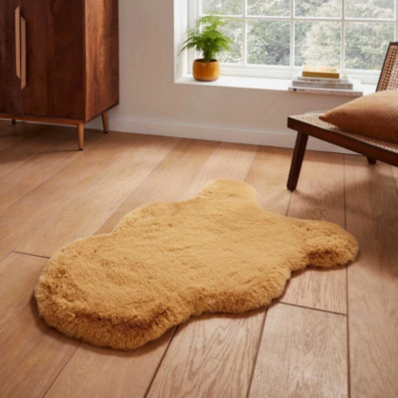 Image of Super Teddy Double Faux Sheepskin 60cm x 180cm Rug Mustard