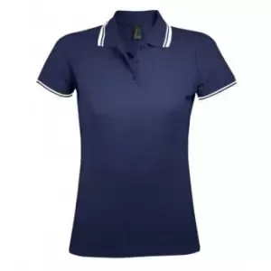 Image of SOLS Womens/Ladies Pasadena Tipped Short Sleeve Pique Polo Shirt (XL) (French Navy/White)