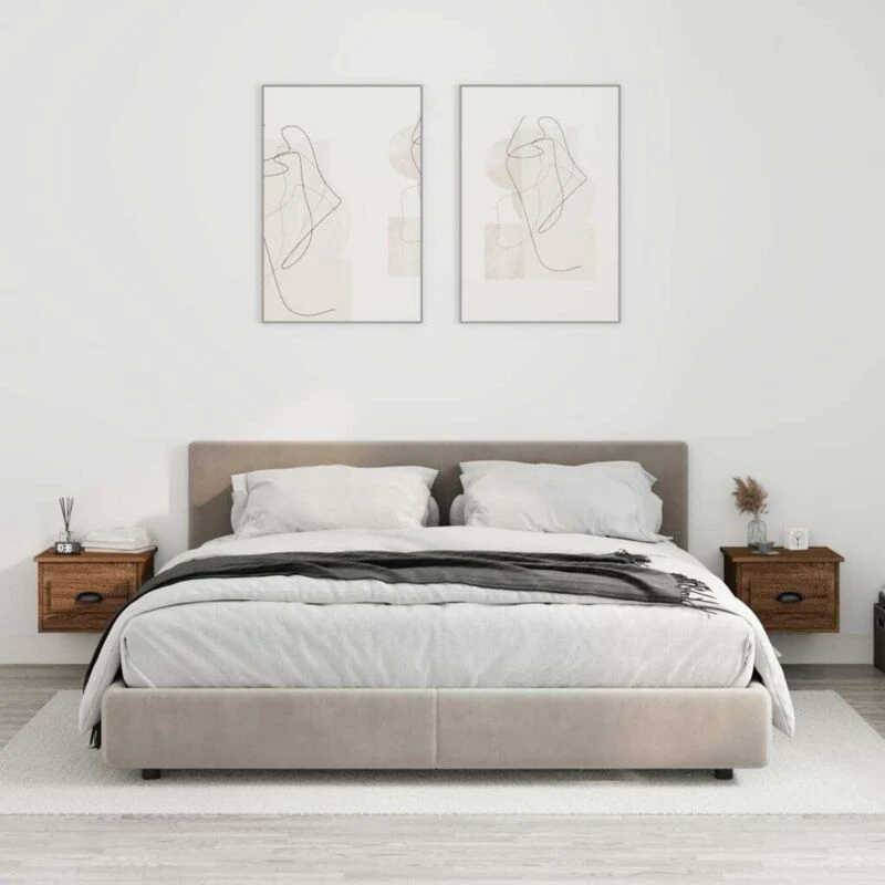 Image of VIDAXL Wall-mounted Bedside Cabinets 2 pcs Brown Oak 41.5x36x28cm Vidaxl 8720845792817