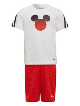 Image of adidas Younger Unisex Mickey Mouse Short & T-Shirt Set - White/Red/Black, White/Red/Black, Size 5-6 Years, Women
