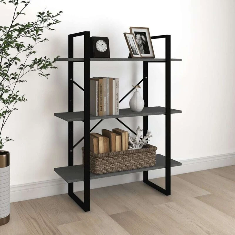 Image of VIDAXL 3-Tier Book Cabinet Grey 80x30x105cm Solid Pine Wood Vidaxl 8720286568248