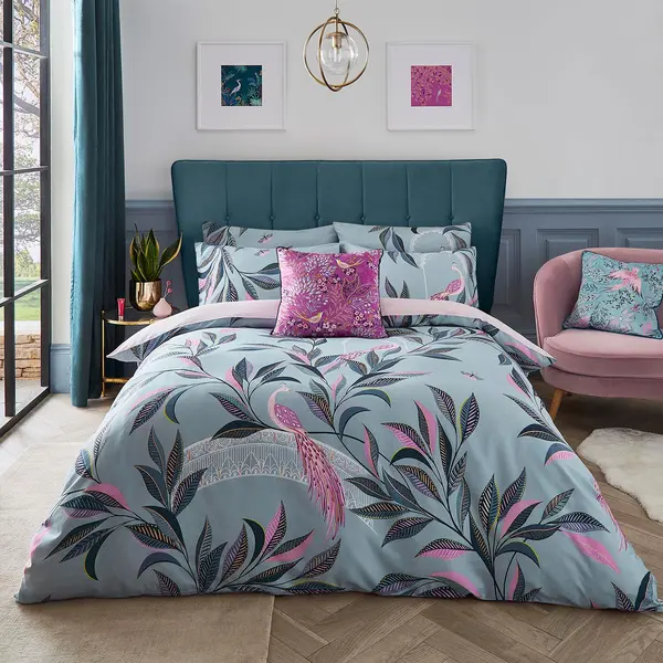 Image of Sara Miller Ornamental Peacock Duvet Set, King, Dusky Blue