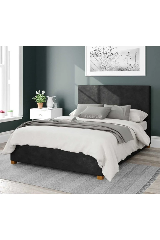 Image of Aspire Aspire Garland Upholstered Ottoman Storage Bed, Kimiyo Linen Fabric in Charcoal Size: Single Charcoal Single Unisex 5057632179197