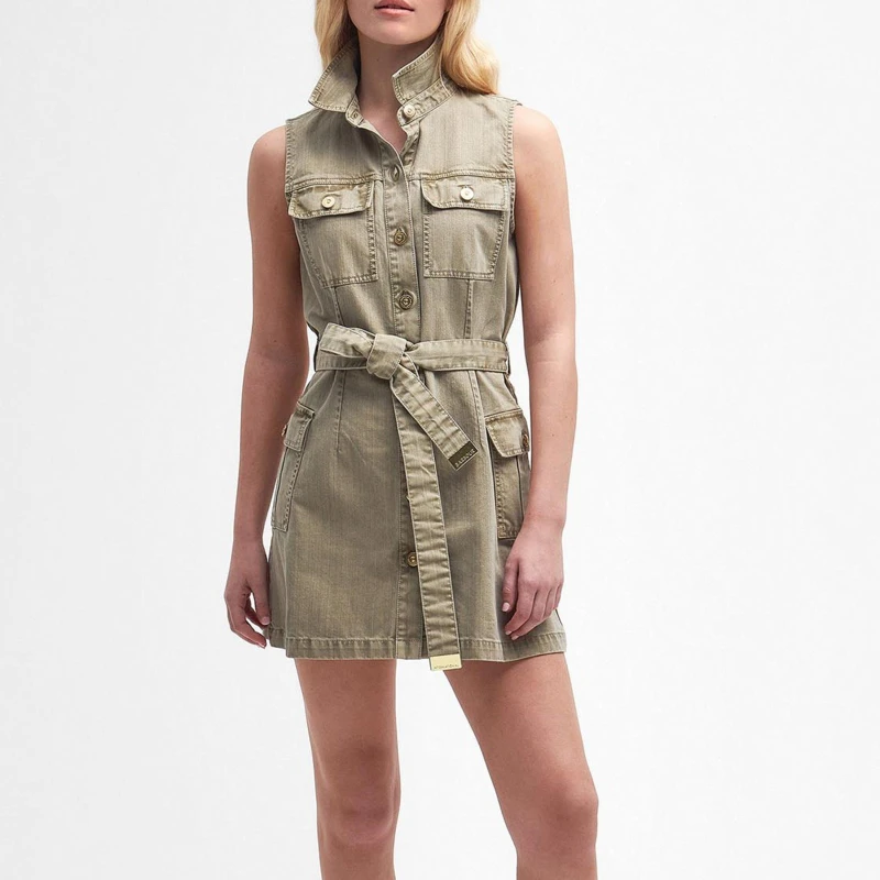 Image of Barbour International Tamsin Denim Mini Dress - UK 14 Green Dresses female LDR0803KH12 UK 14