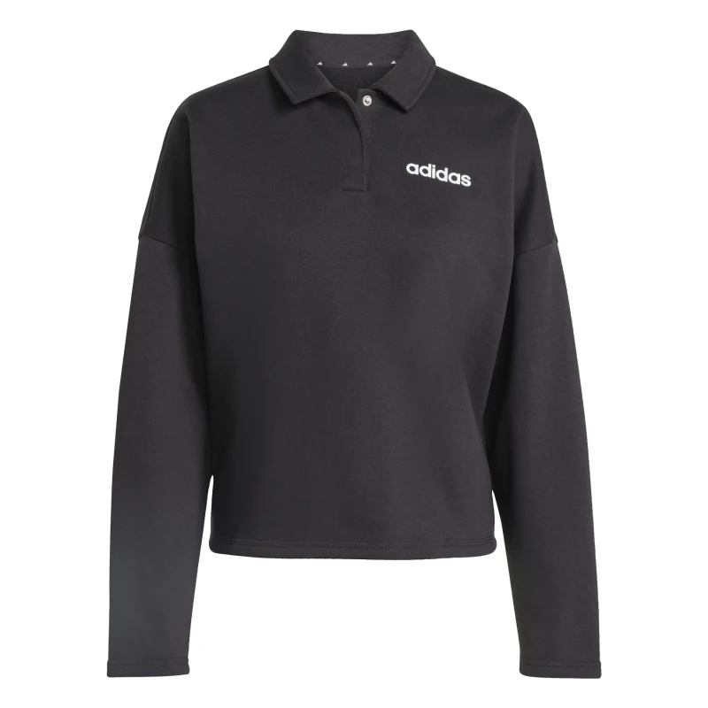 Image of adidas Sportswear Womens Essentials Linear Fleece Polo Sweatshirt, Black, Size L, Women Black WJ3X0 Female L