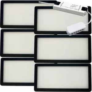 Image of 6x matt Black Ultra-Slim Rectangle Under Cabinet Kitchen Light & Driver Kit - Warm White Diffused led