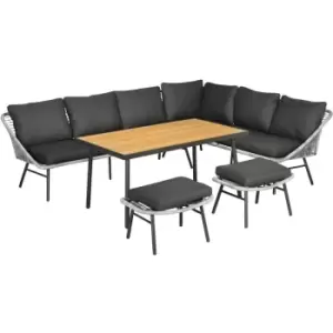 Image of Outsunny 5 Piece Rattan Garden Furniture Set with Sofa, Coffee Table, Grey - Grey