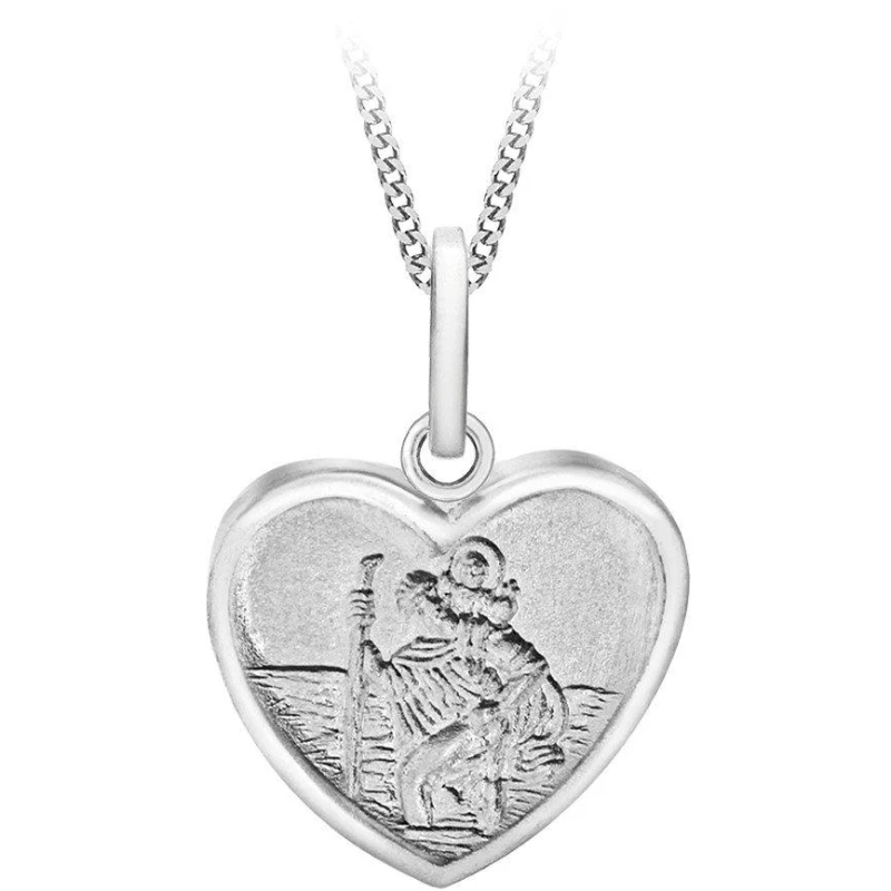 Image of Be You Sterling Silver StChristopher Heart Satin Necklace Silver One Size