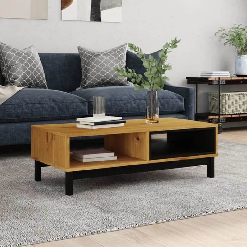 Image of Vidaxl Coffee Table Flam 100X50X32.5cm Solid Wood Pine, Brown 357822