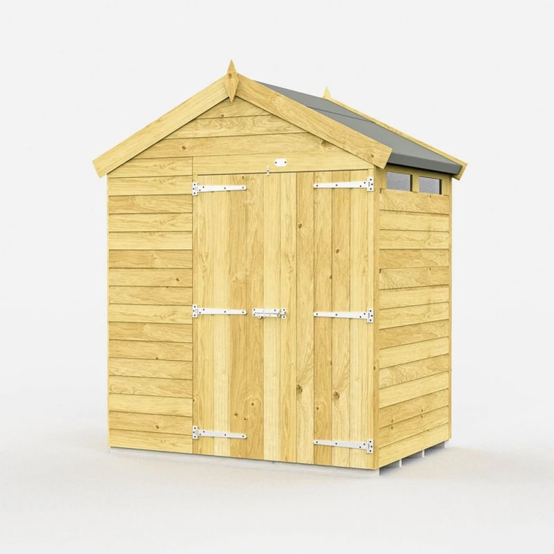 Image of Buttercup Farm 6 x 4 Feet Apex Security Shed - Double Door - L127 x W175 x H217cm in Brown Brown Unisex