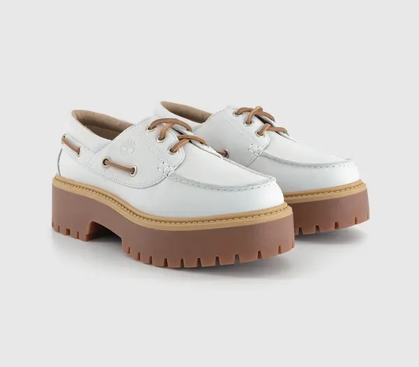 Image of Timberland Mens Stone Street Boat Shoe White Full Grain, 8