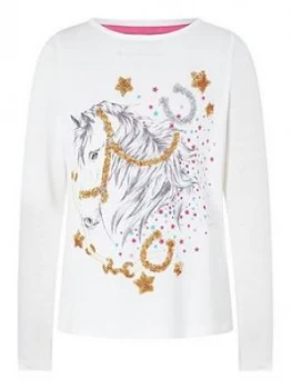 Image of Monsoon Girls S.E.W. Horse Sequin Top - Ivory, Size Age: 5-6 Years, Women
