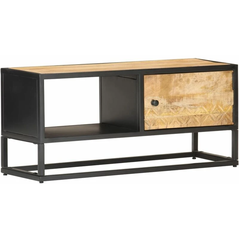 Image of VIDAXL TV Cabinet with Carved Door 90x30x40cm Rough Mango Wood Vidaxl 8720286083154