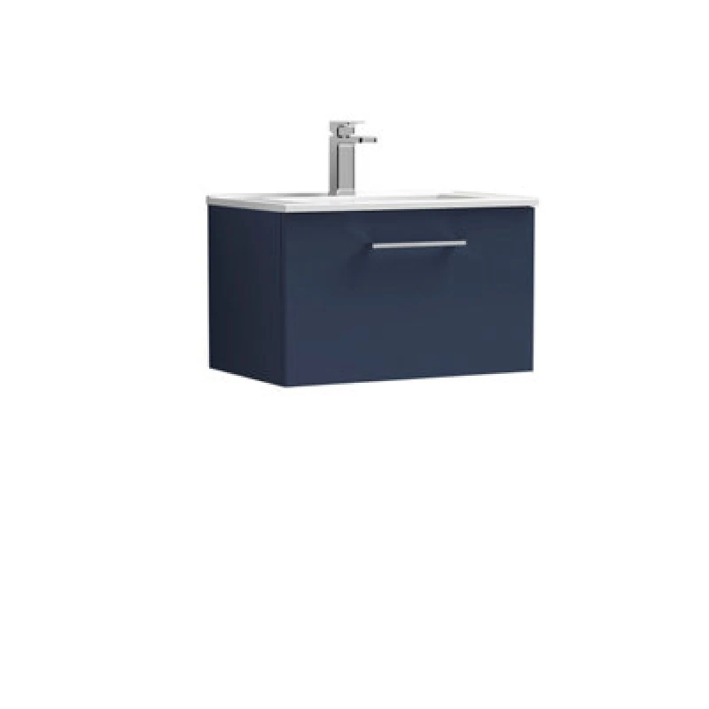 Image of NUIE Arno Wall Hung 1-Drawer Vanity Unit with Basin-2 600mm Wide - Midnight Blue - Nuie ARN2922B